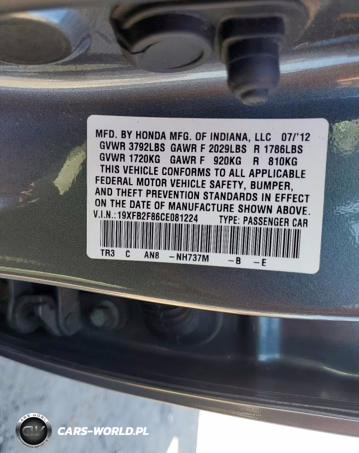 2012 Honda Civic Ex VIN:19XFB2F86CE081224 - 12