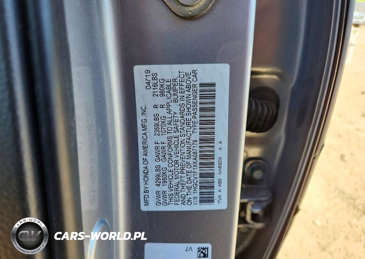 2019 Honda Accord Lx VIN:1HGCV1F1XKA087179 - 12