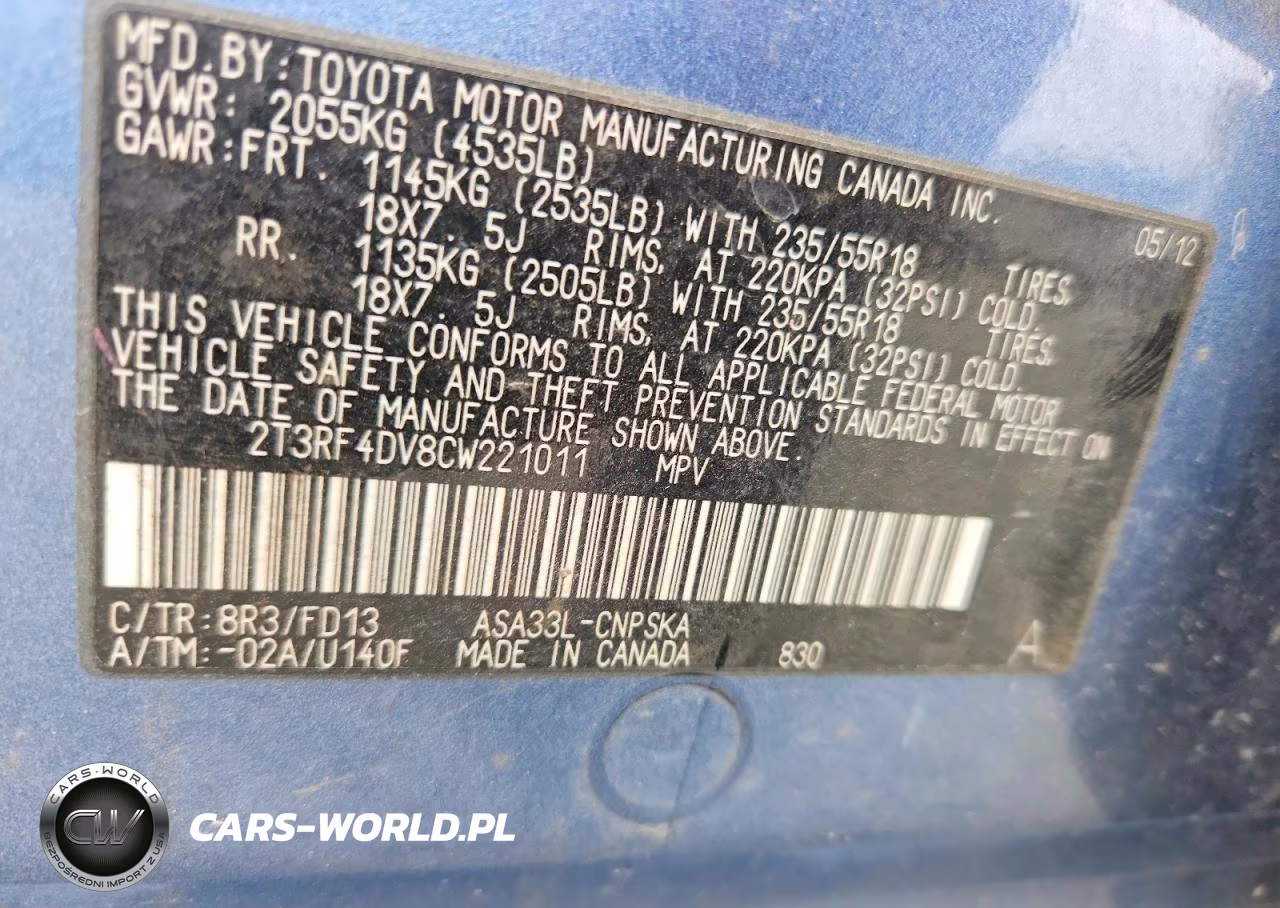 2012 Toyota Rav4 Sport VIN:2T3RF4DV8CW221011 - 13
