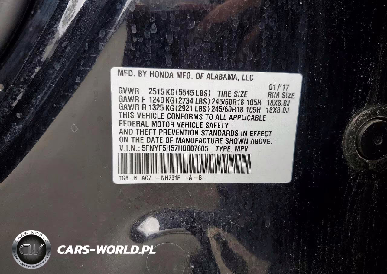 2017 Honda Pilot Exl VIN:5FNYF5H57HB007605 - 13