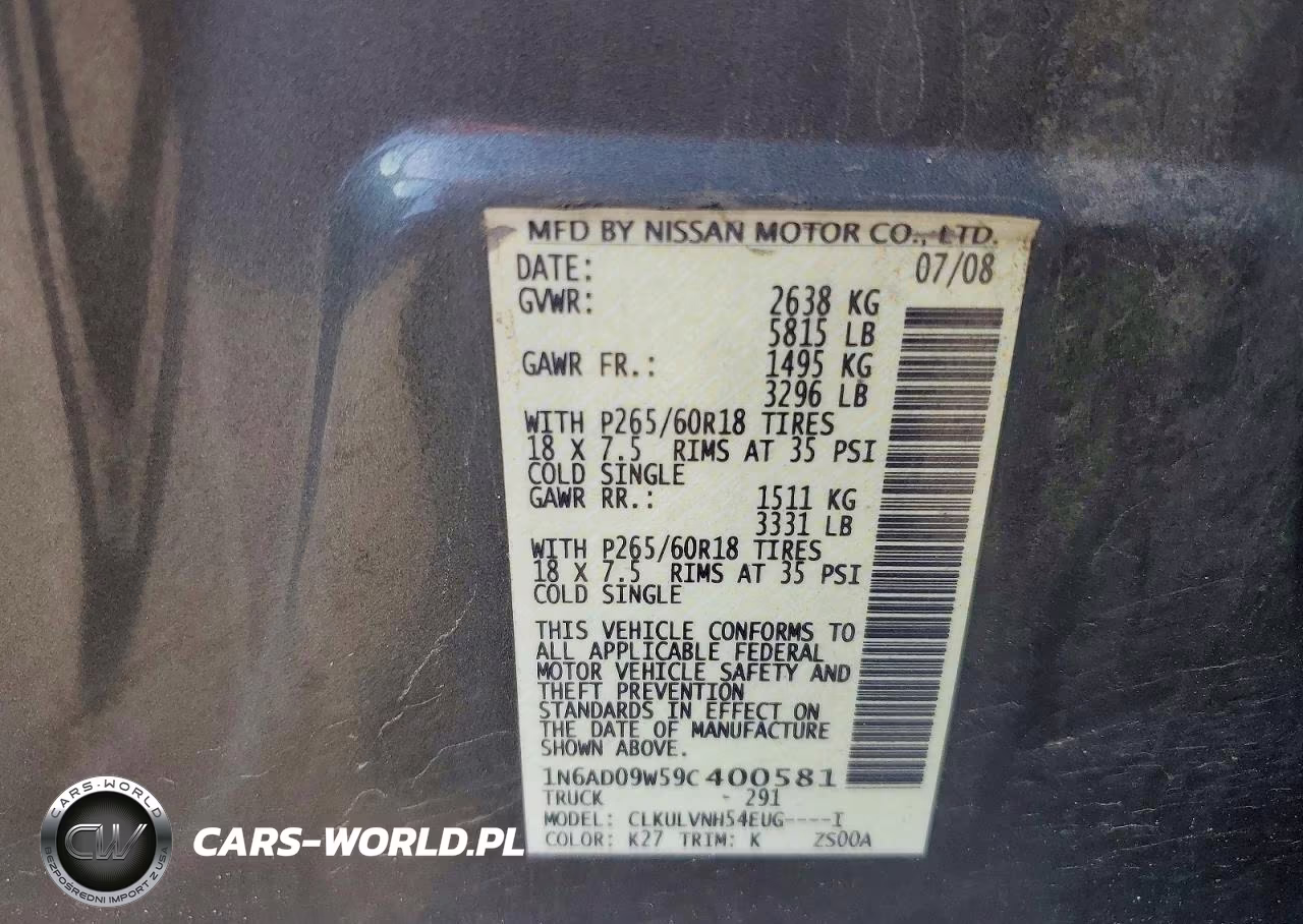 2009 Nissan Frontier Se V6 VIN:1N6AD09W59C400581 - 12