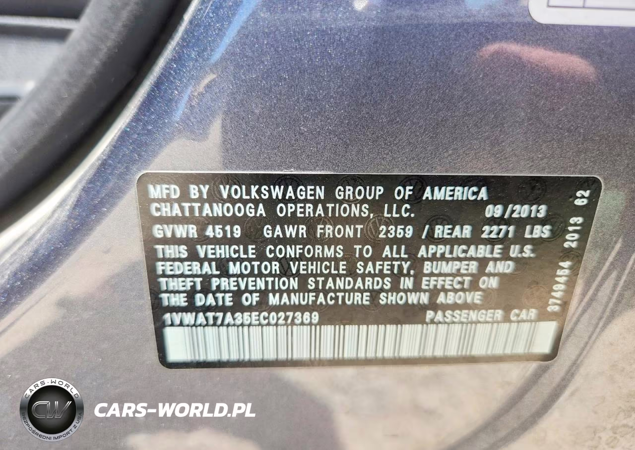 2014 Volkswagen Passat S VIN:1VWAT7A35EC027369 - 12
