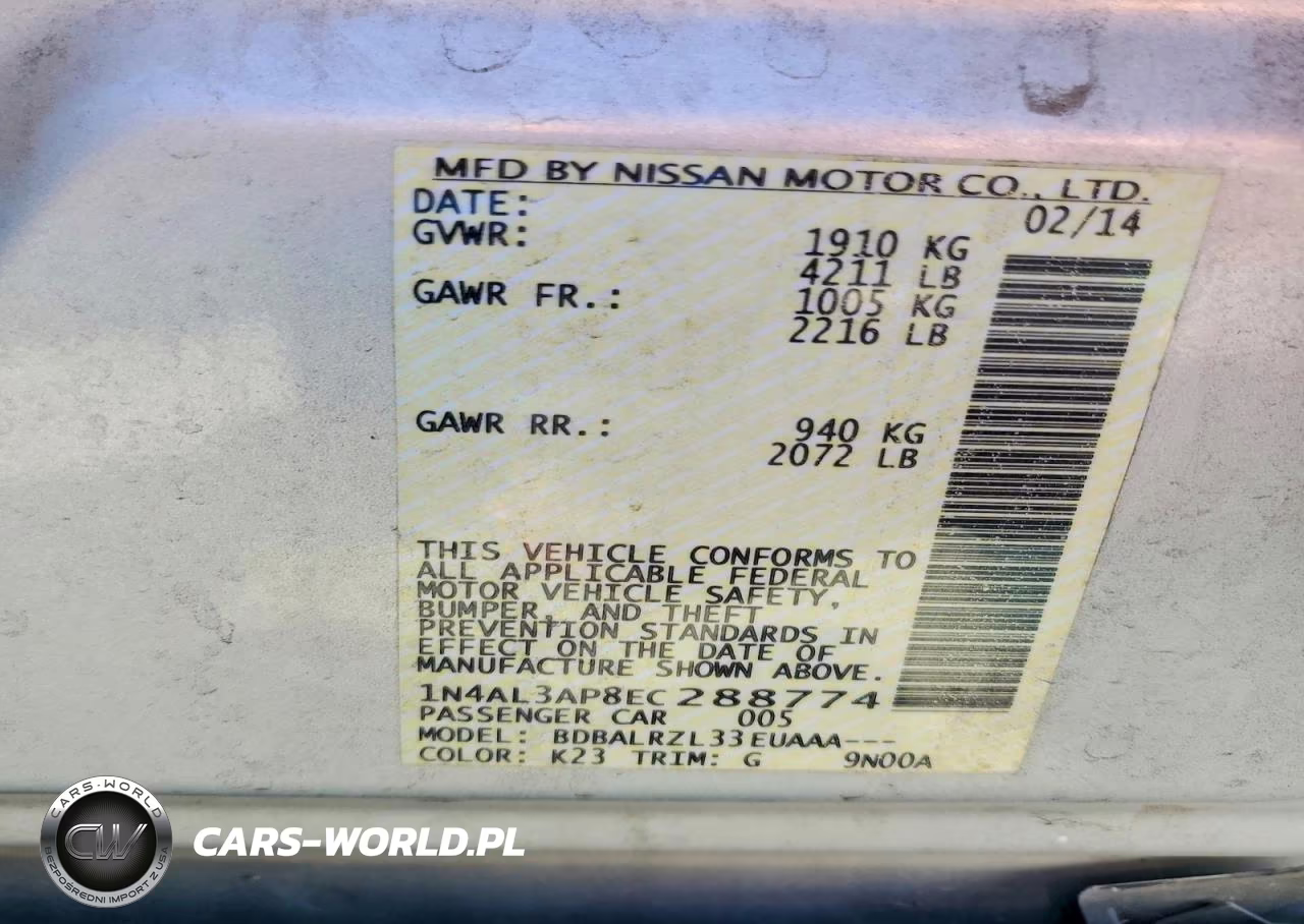 2014 Nissan Altima 2.5 S VIN:1N4AL3AP8EC288774 - 12