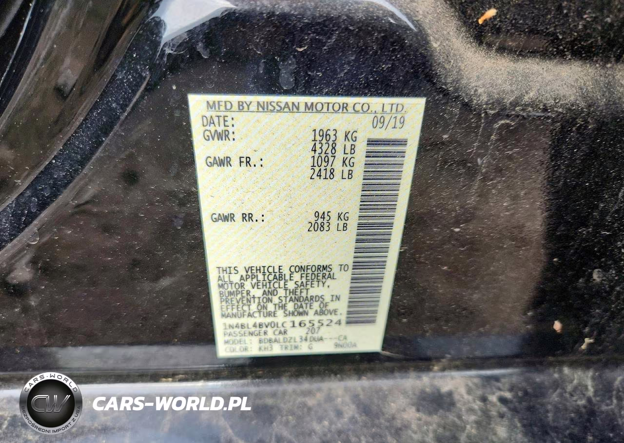 2020 Nissan Altima S VIN:1N4BL4BV0LC165524 - 13