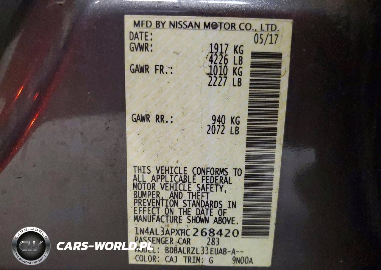 2017 Nissan Altima 2.5 Sl VIN:1N4AL3APXHC268420 - 12