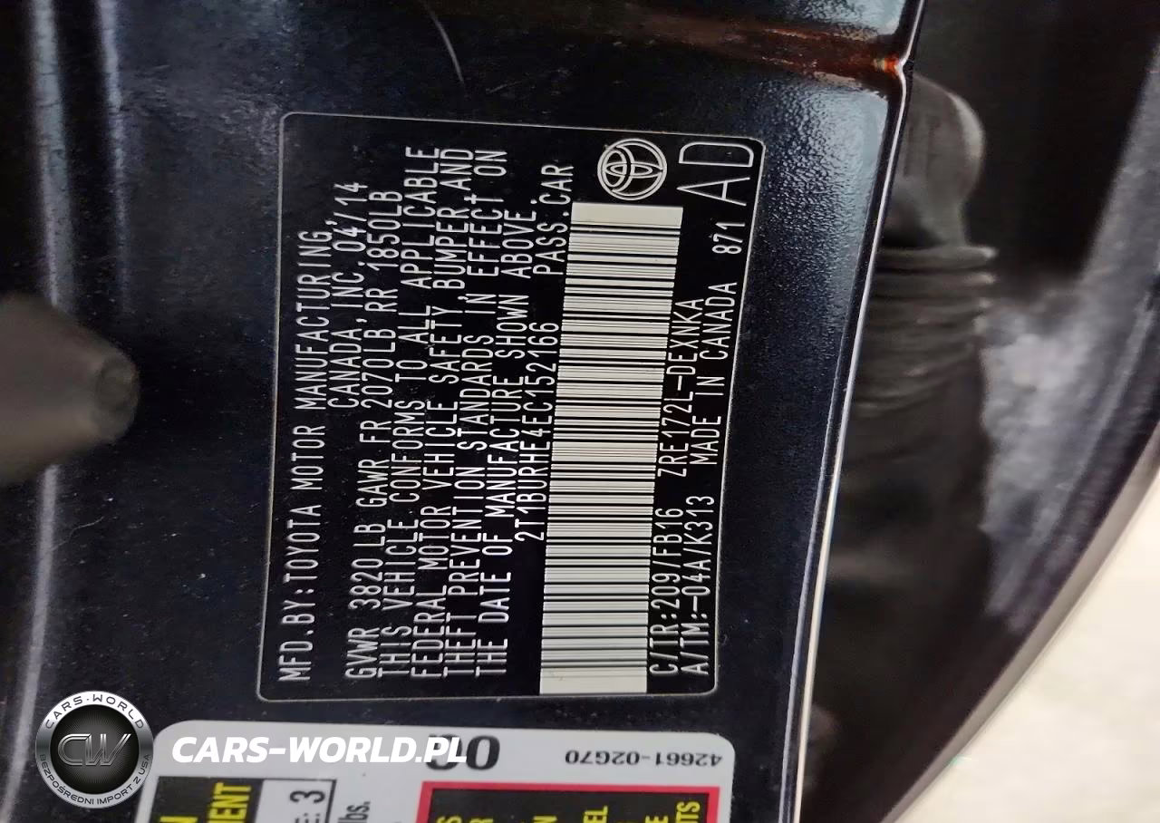 2014 Toyota Corolla Le VIN:2T1BURHE4EC152166 - 12