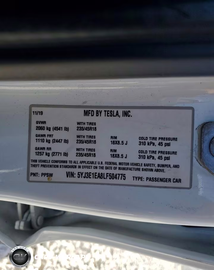 2020 Tesla Model 3 VIN:5YJ3E1EA8LF504775 - 12