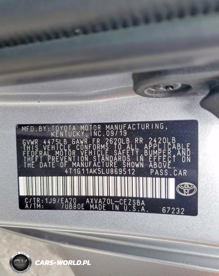 2020 Toyota Camry Se VIN:4T1G11AK5LU869512 - 12