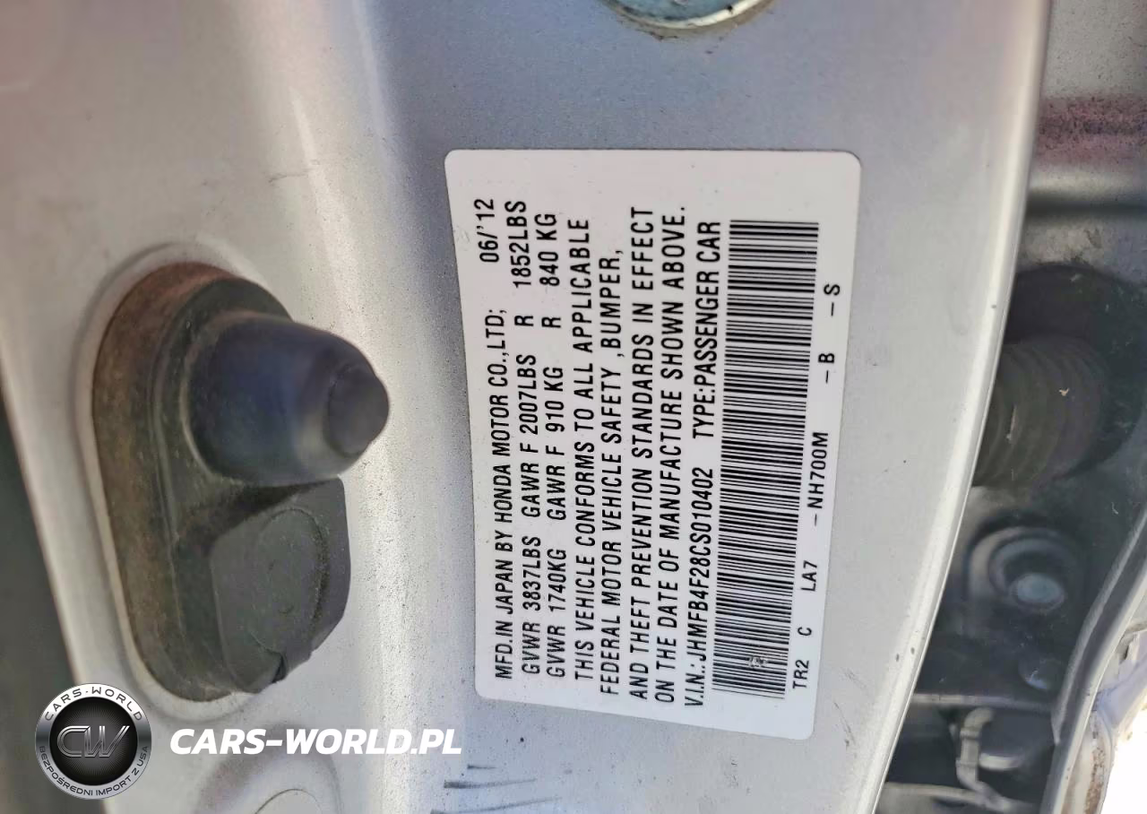 2012 Honda Civic Hybrid VIN:JHMFB4F28CS010402 - 12