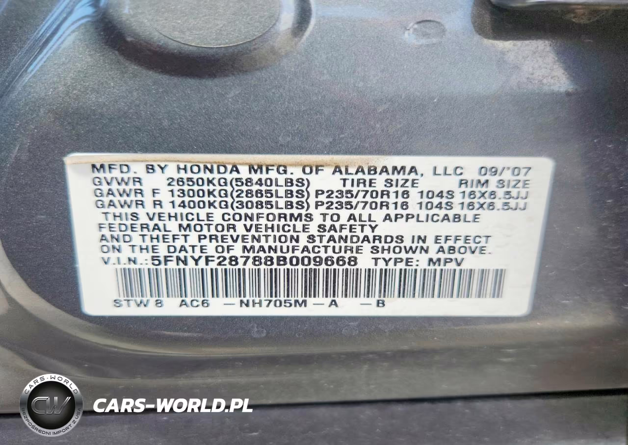 2008 Honda Pilot Exl VIN:5FNYF28788B009668 - 13