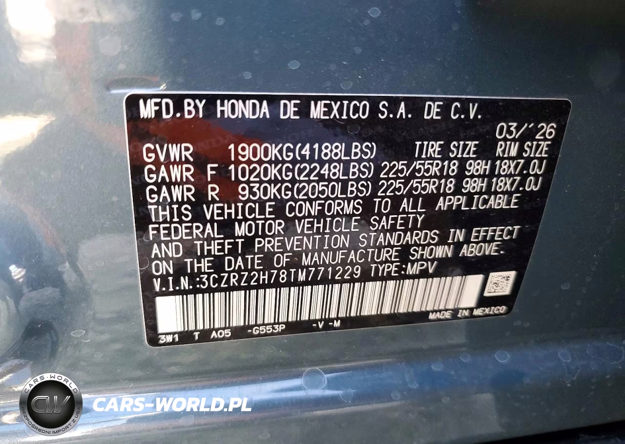 2026 Honda Hr-V Exl VIN:3CZRZ2H78TM771229 - 14