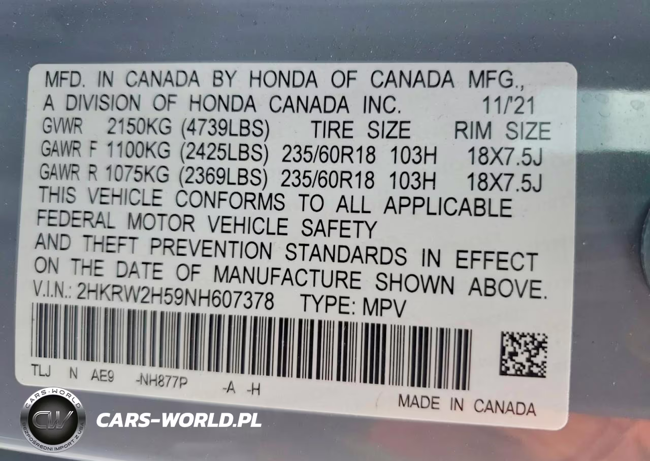 2022 Honda Cr-V Ex VIN:2HKRW2H59NH607378 - 13