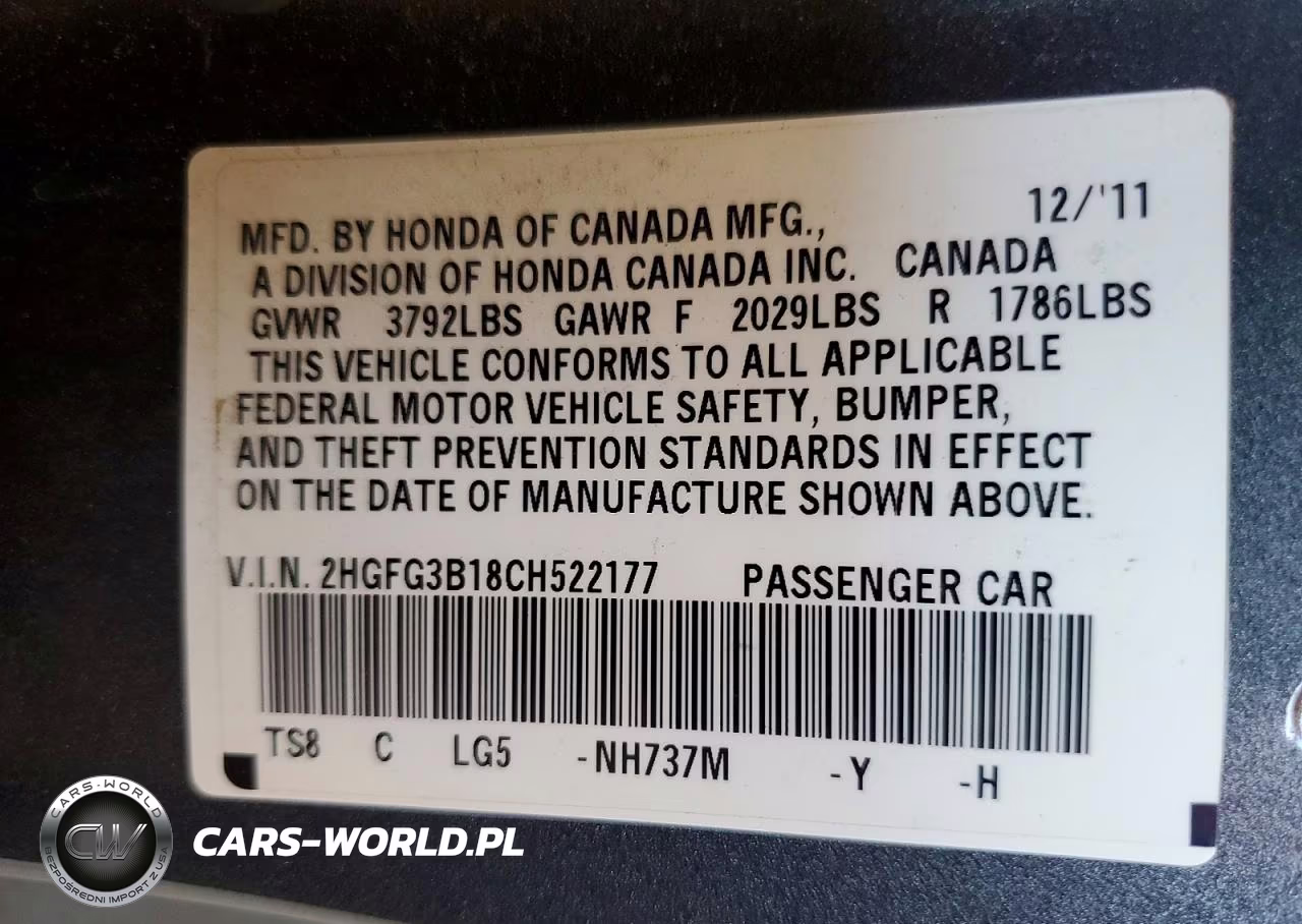 2012 Honda Civic Exl VIN:2HGFG3B18CH522177 - 13