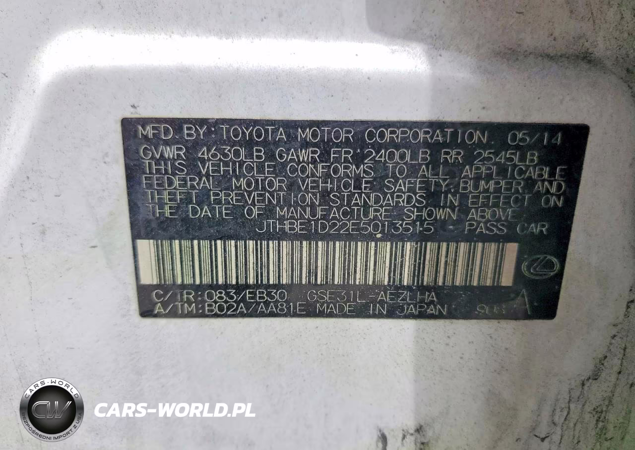 2014 Lexus Is 350 VIN:JTHBE1D22E5013515 - 13