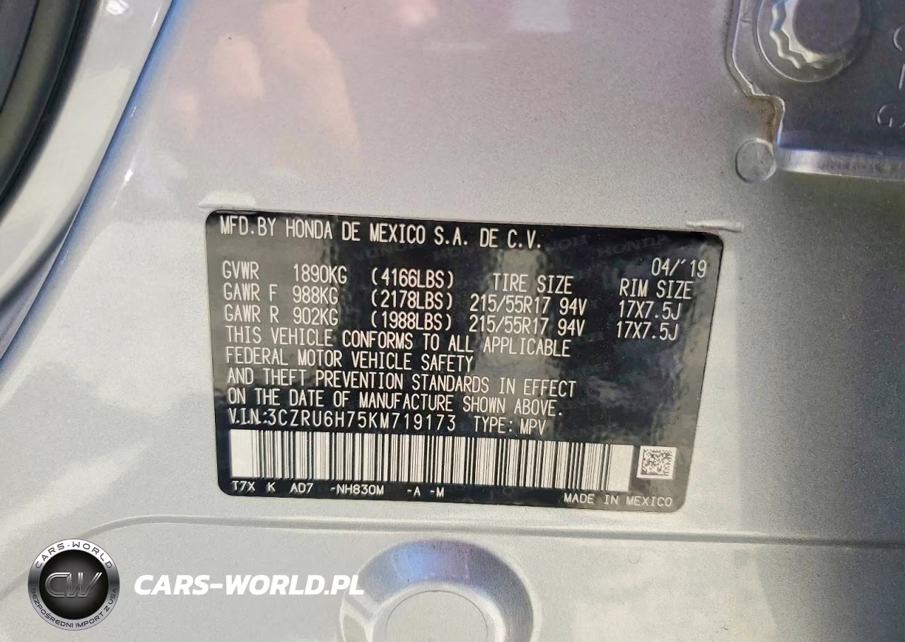 2019 Honda Hr-V Exl VIN:3CZRU6H75KM719173 - 12