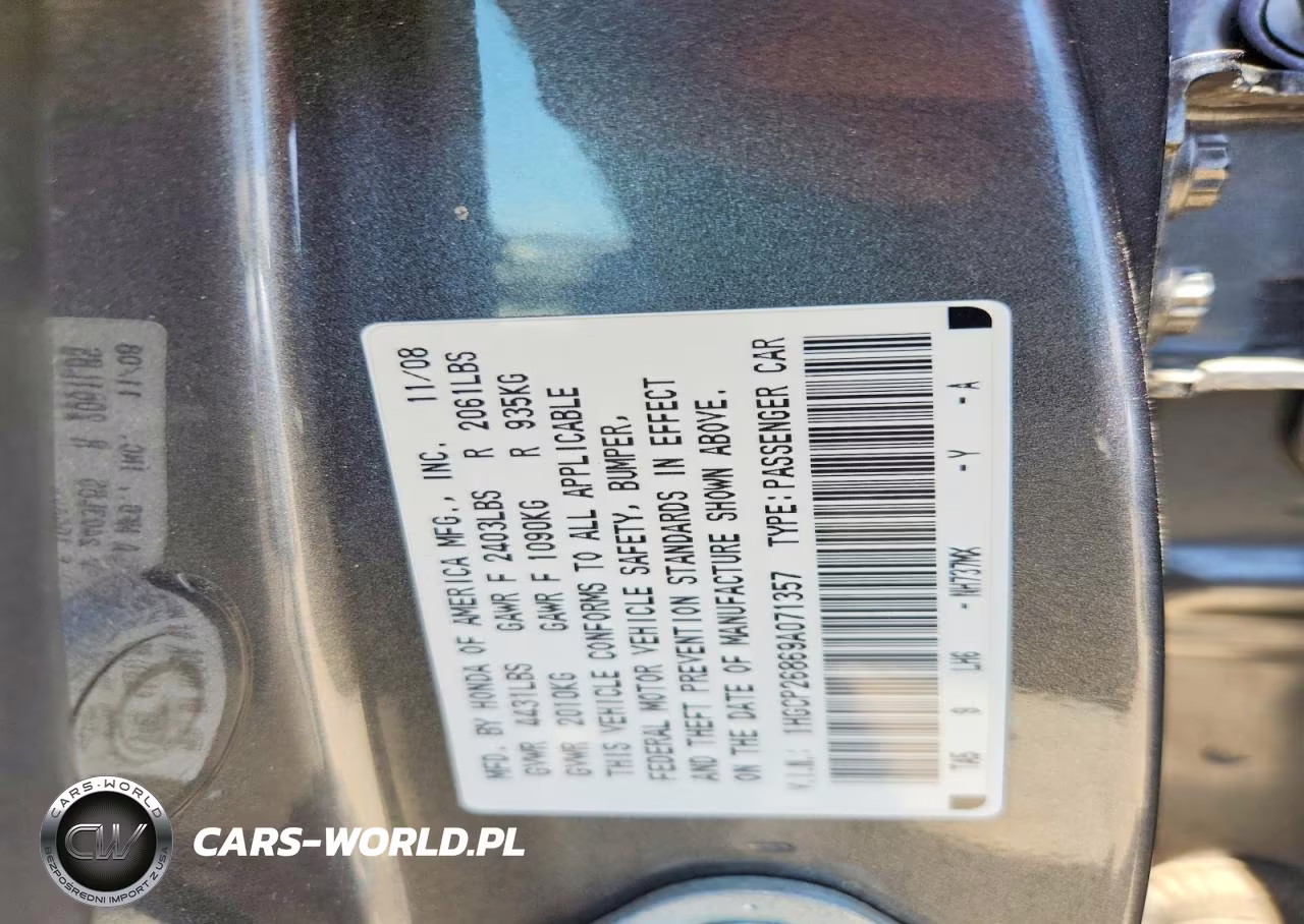 2009 Honda Accord Exl VIN:1HGCP26869A071357 - 12