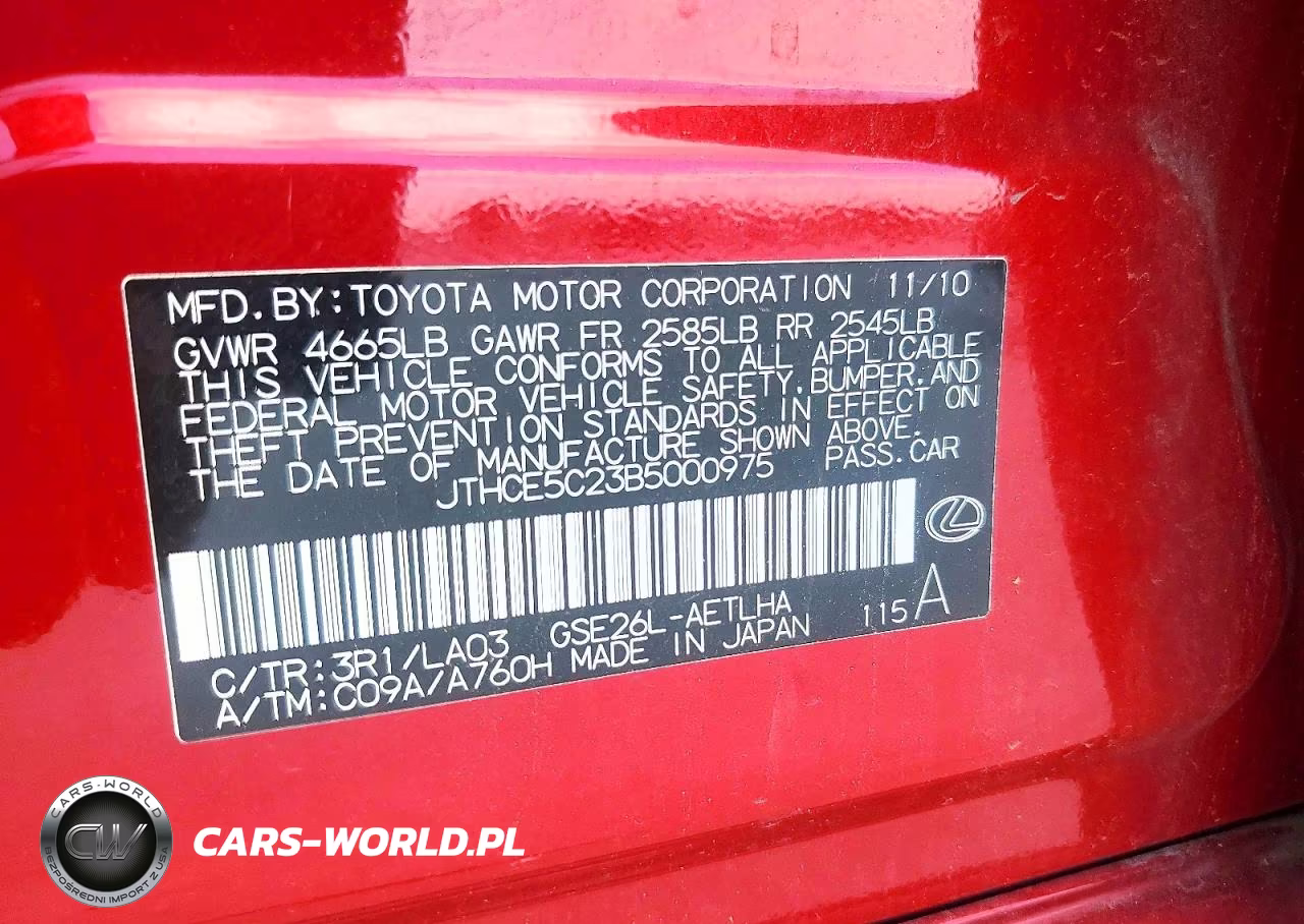 2011 Lexus Is 350 VIN:JTHCE5C23B5000975 - 12