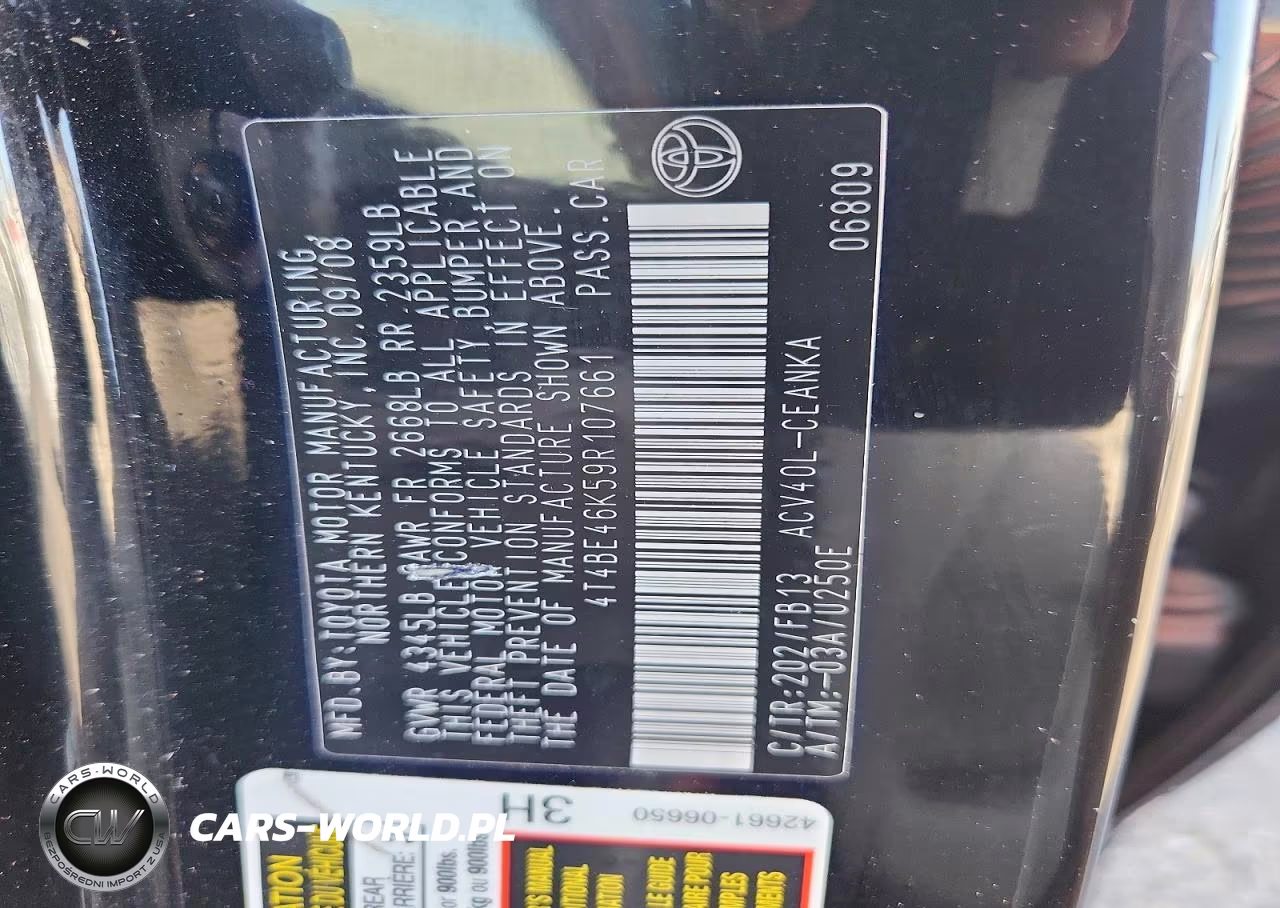 2009 Toyota Camry Base VIN:4T4BE46K59R107661 - 12