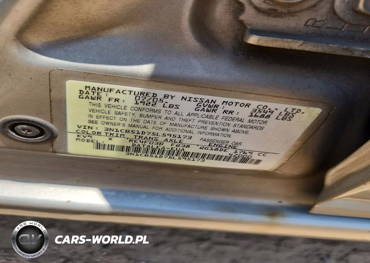 2005 Nissan Sentra 1.8 VIN:3N1CB51D75L595173 - 12