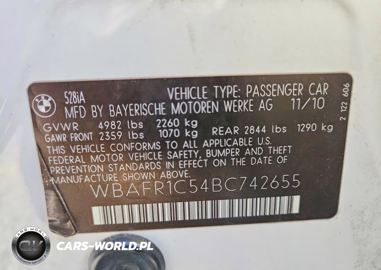 2011 BMW 528 I VIN:WBAFR1C54BC742655 - 12