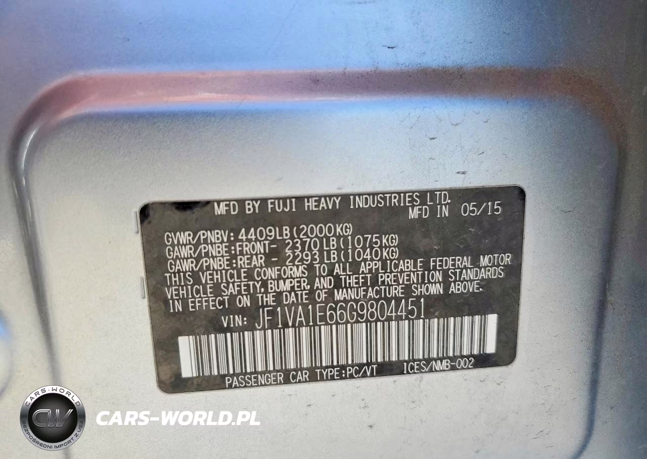 2016 SUBARU WRX PREMIU PREMIUM VIN:JF1VA1E66G9804451 - 13