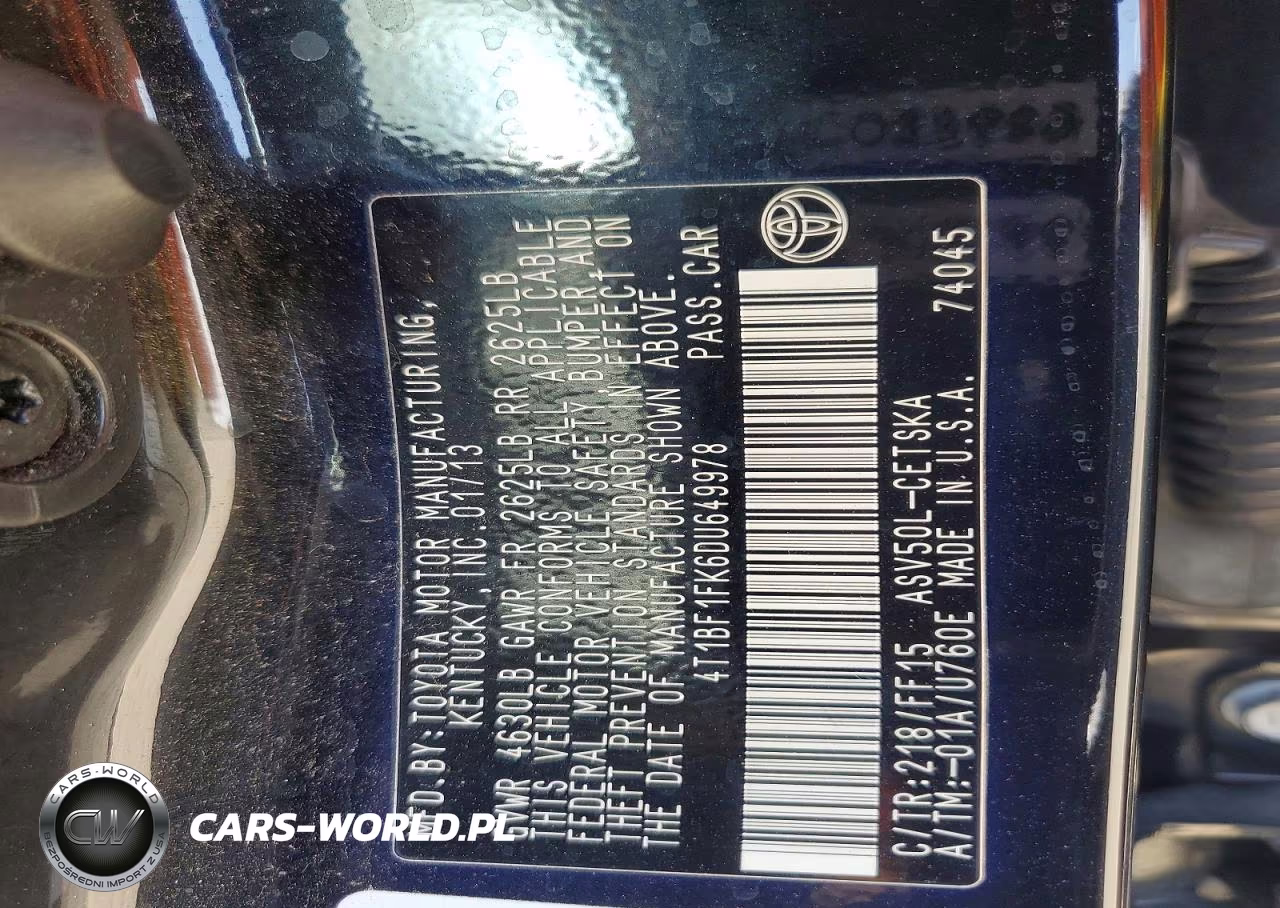2013 Toyota Camry Se VIN:4T1BF1FK6DU649978 - 13