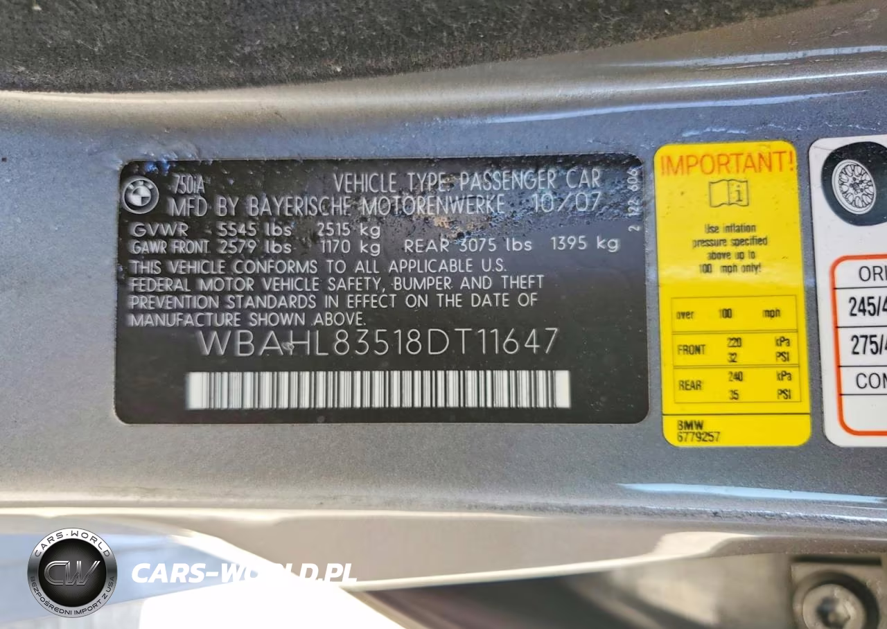 2008 BMW 750 I VIN:WBAHL83518DT11647 - 12