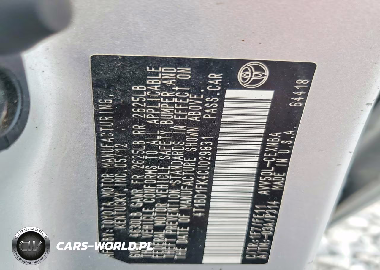 2012 Toyota Camry Hybrid Le VIN:4T1BD1FK4CU029831 - 12