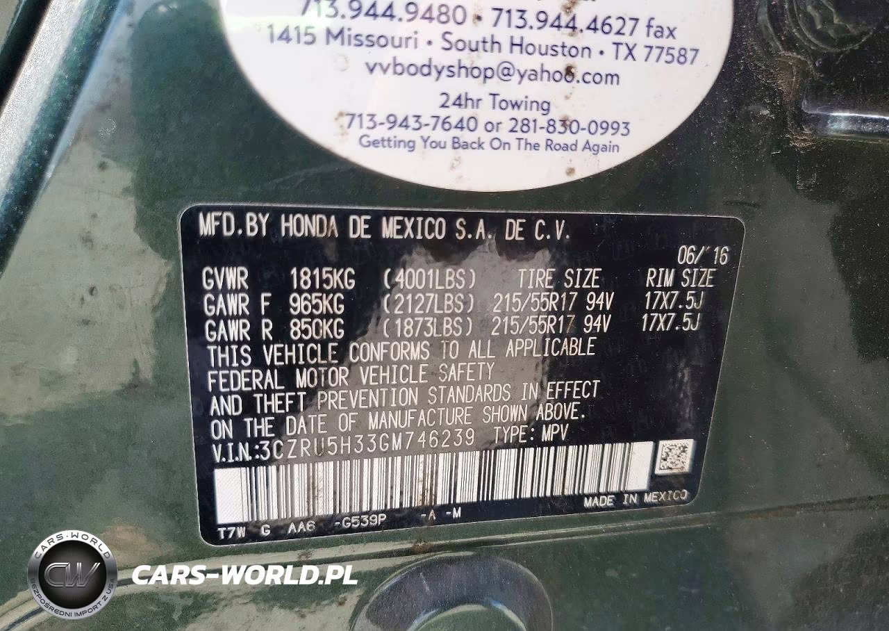 2016 Honda Hr-V Lx VIN:3CZRU5H33GM746239 - 13
