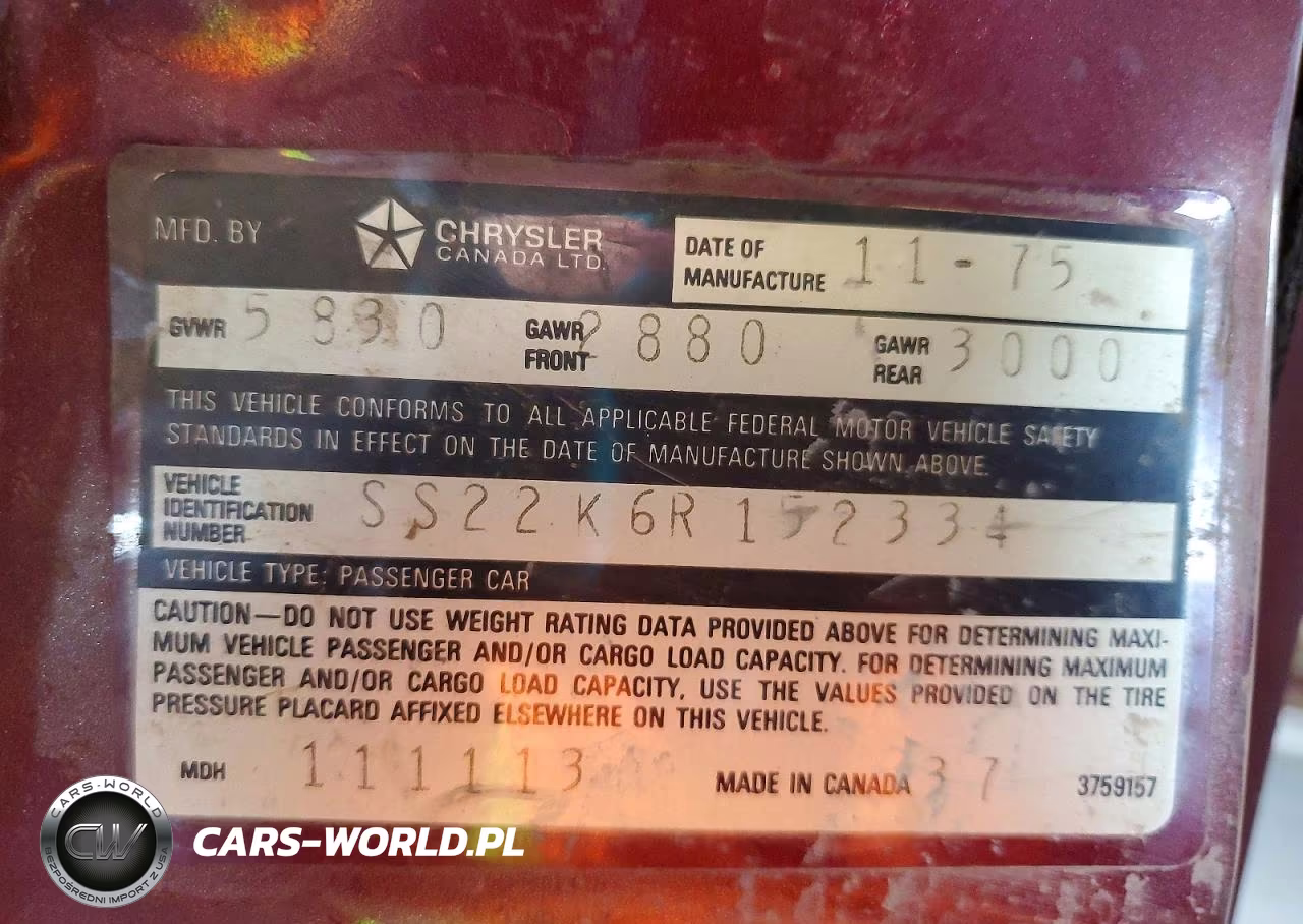 1976 Chrysler Cordoba VIN:SS22K6R152334 - 12