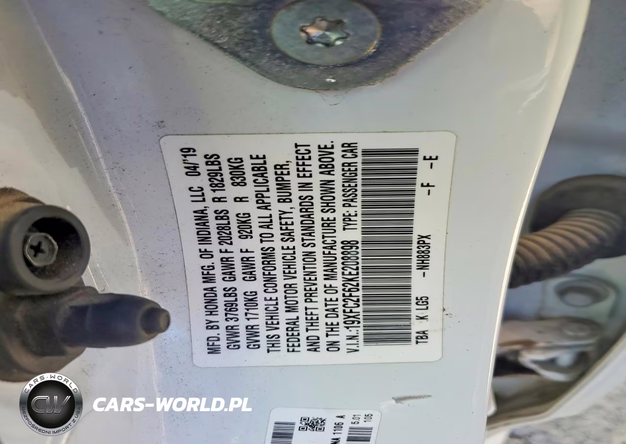 2019 Honda Civic Lx VIN:19XFC2F62KE208898 - 12
