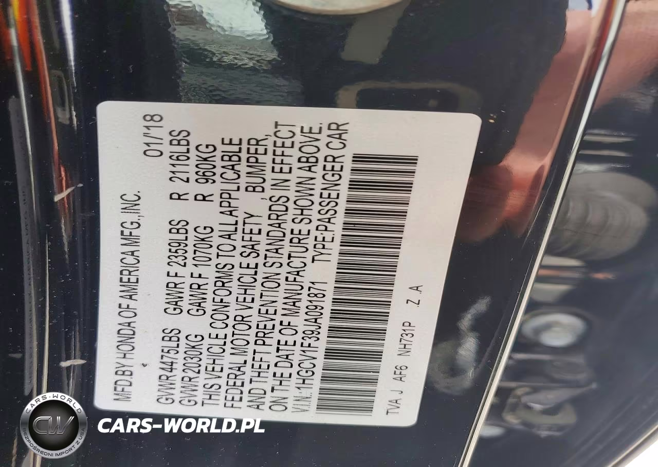 2018 Honda Accord Sport VIN:1HGCV1F39JA091871 - 13