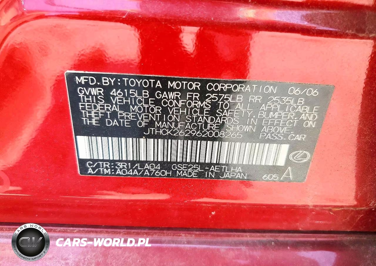 2006 Lexus Is 250 VIN:JTHCK262962008265 - 12