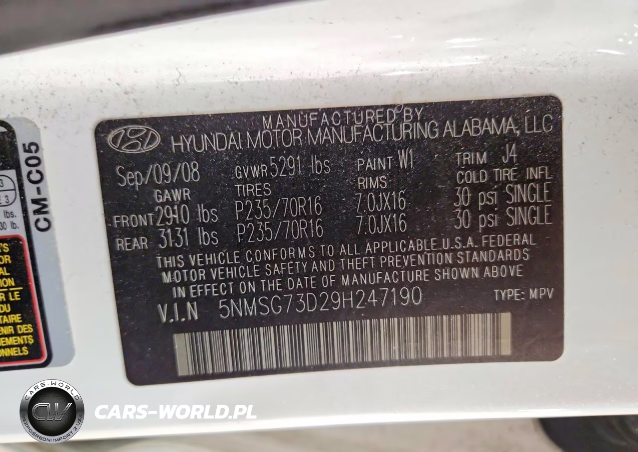 2009 Hyundai Santa Fe VIN:5NMSG73D29H247190 - 13