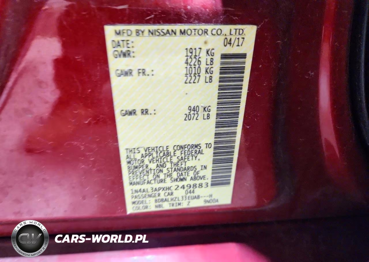2017 Nissan Altima Sr VIN:1N4AL3APXHC249883 - 12