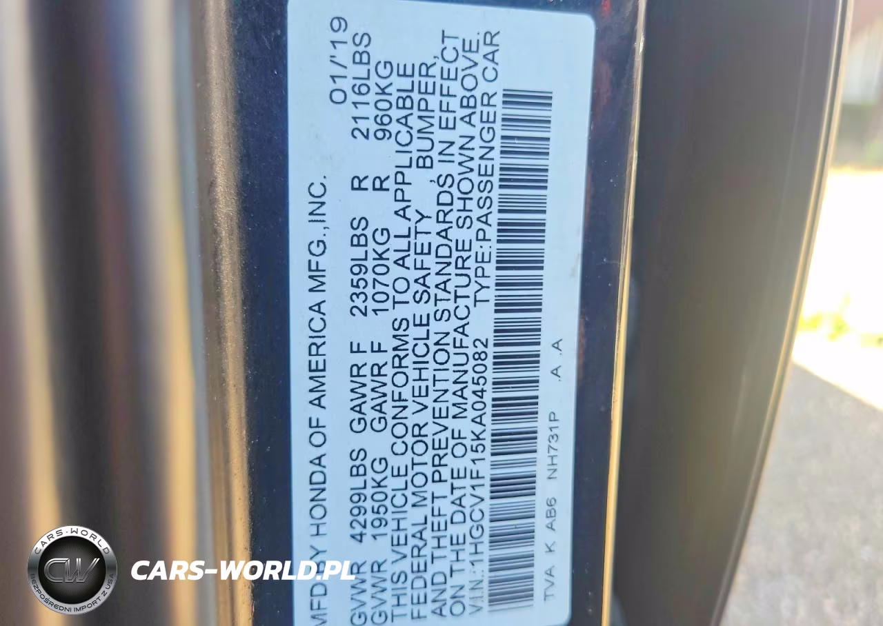 2019 Honda Accord Lx VIN:1HGCV1F15KA045082 - 10