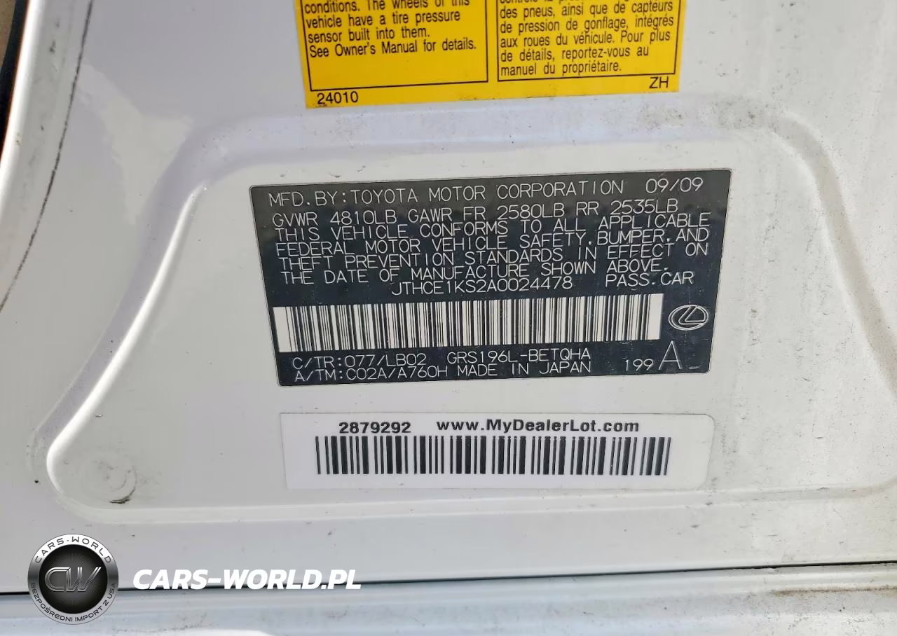 2010 Lexus Gs 350 VIN:JTHCE1KS2A0024478 - 12