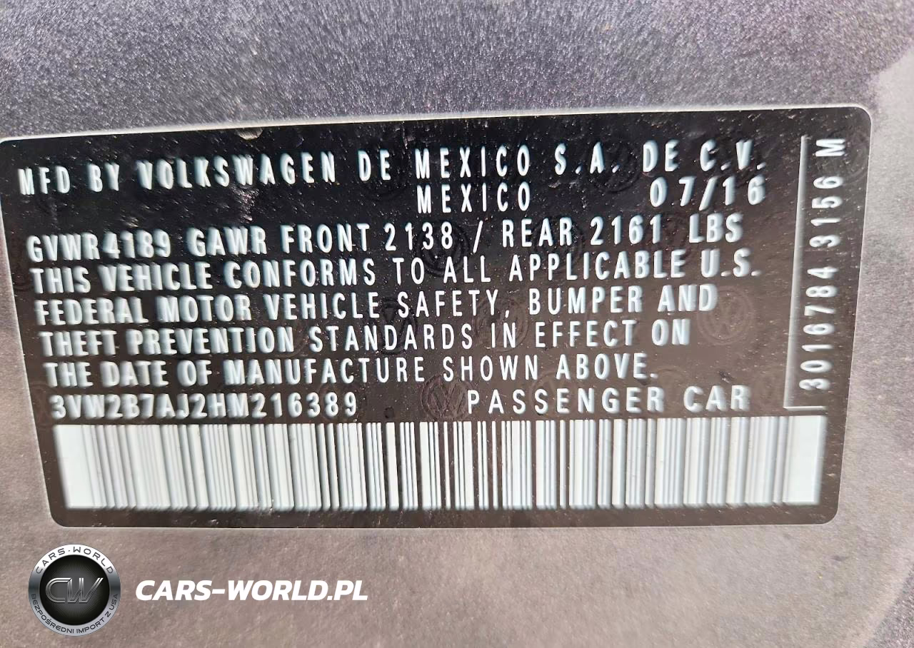 2017 Volkswagen Jetta S VIN:3VW2B7AJ2HM216389 - 12