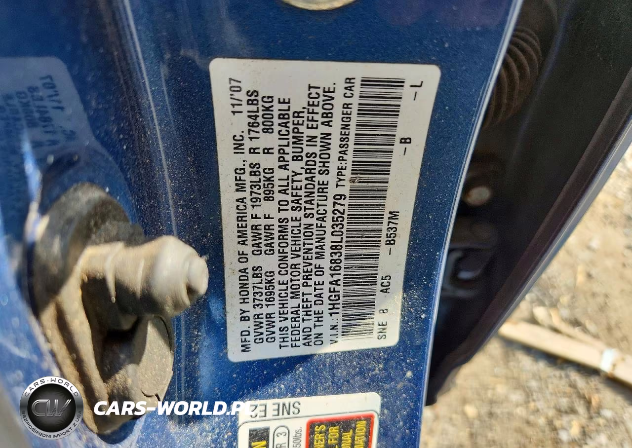 2008 Honda Civic Ex VIN:1HGFA16838L035279 - 12