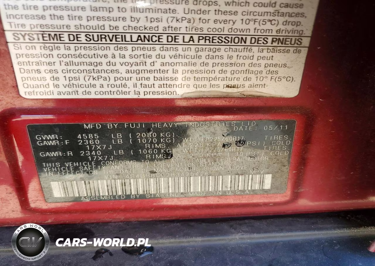 2011 Subaru Outback 2.5I Premium VIN:4S4BRBCC2B3425426 - 12
