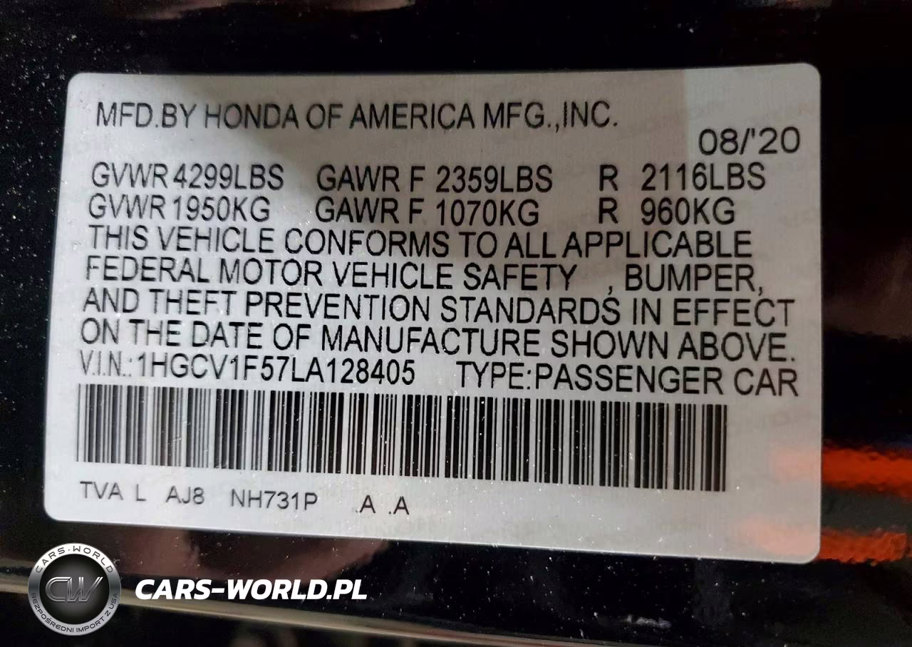 2020 Honda Accord Exl VIN:1HGCV1F57LA128405 - 13