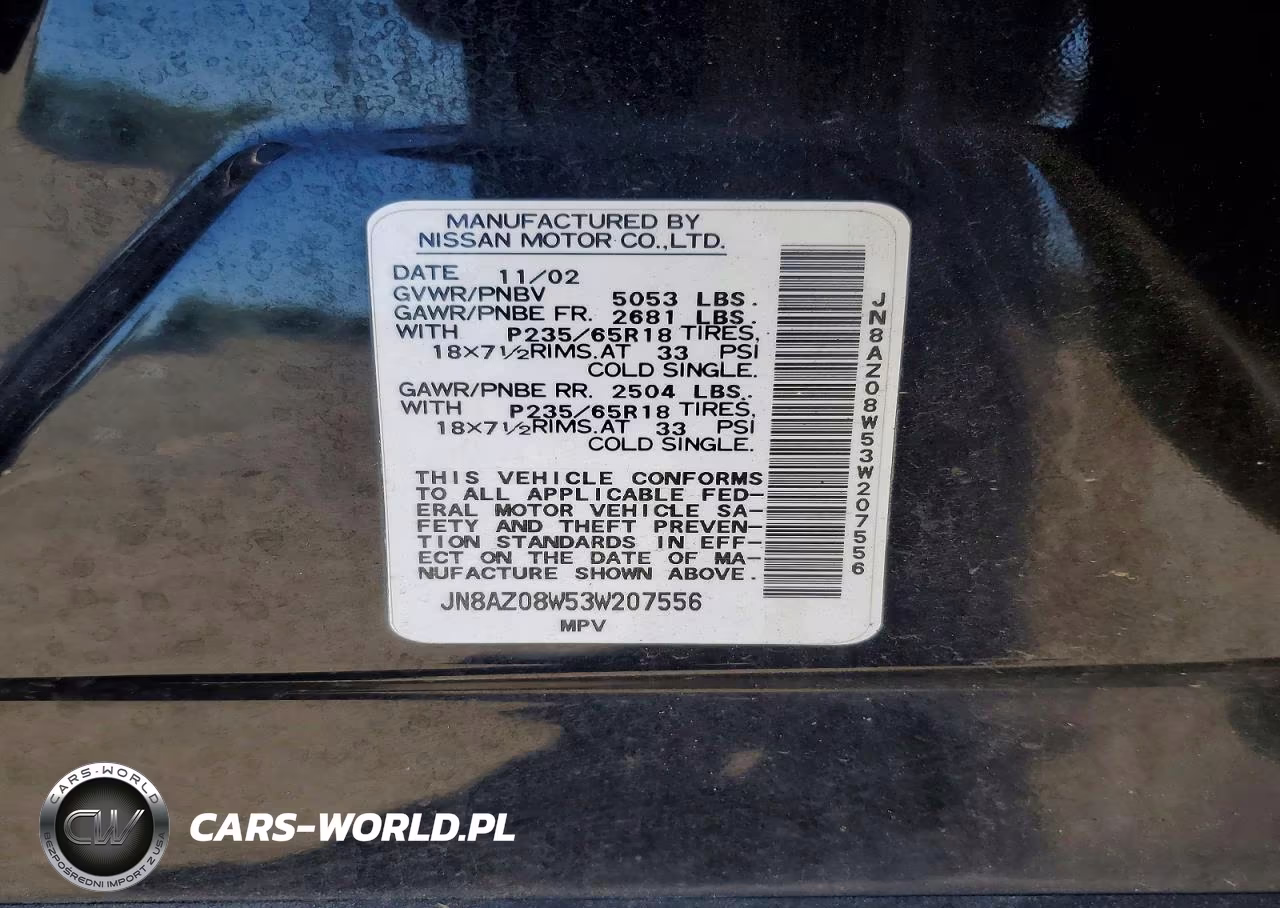 2003 Nissan Murano Sl VIN:JN8AZ08W53W207556 - 13