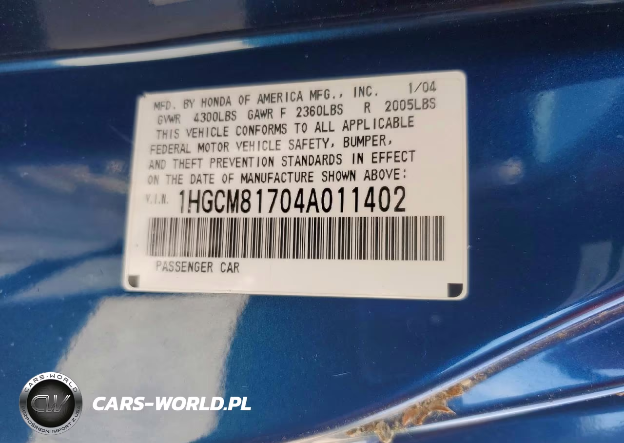 2004 Honda Accord Ex VIN:1HGCM81704A011402 - 13