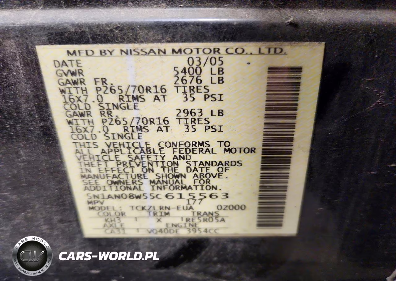 2005 Nissan Xterra S VIN:5N1AN08W55C615563 - 14