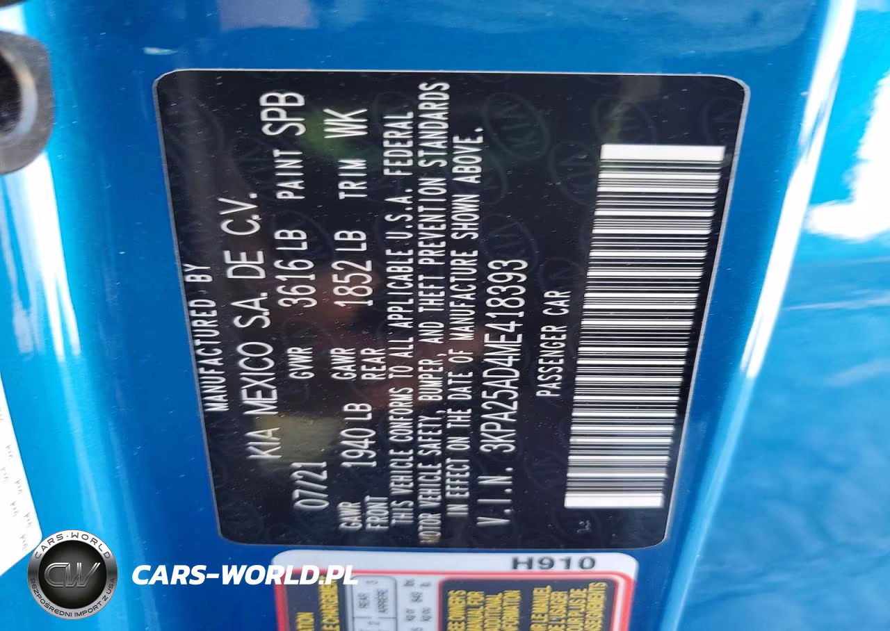 2021 Kia Rio S VIN:3KPA25AD4ME418393 - 14