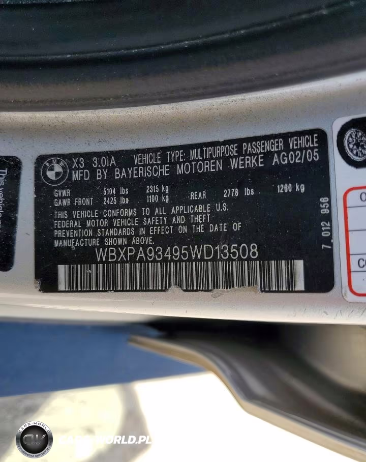 2005 BMW X3 3.0I VIN:WBXPA93495WD13508 - 13