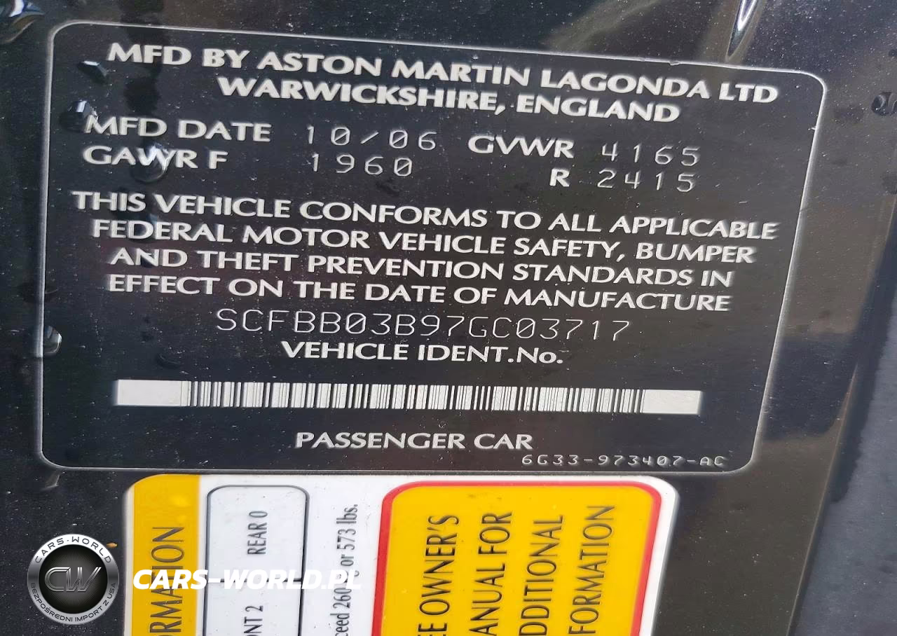 2007 Aston Martin V8 Vantage VIN:SCFBB03B97GC03717 - 12