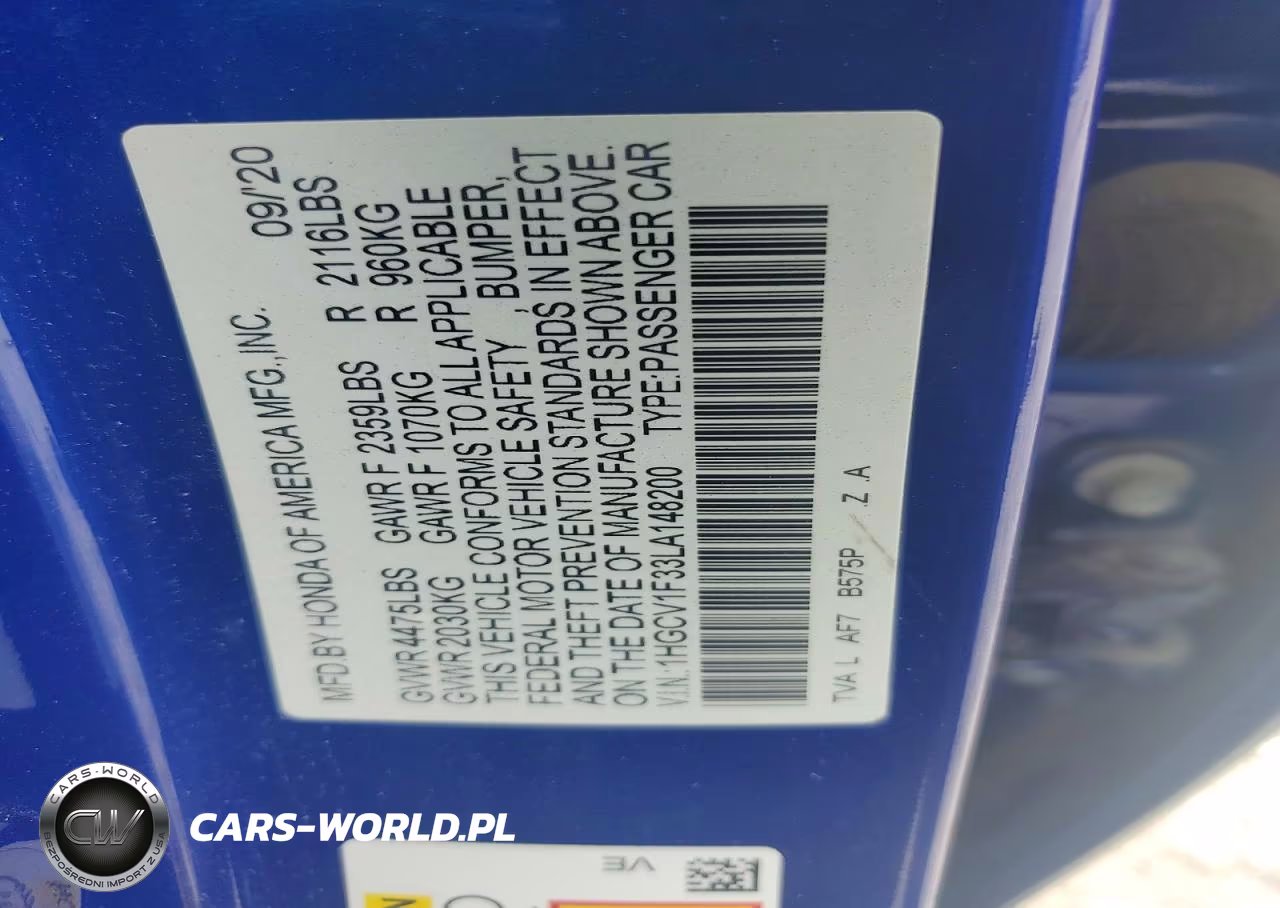 2020 Honda Accord Sport VIN:1HGCV1F33LA148200 - 12