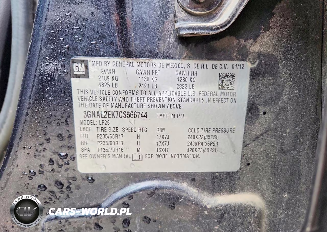 2012 Chevrolet Captiva Sport VIN:3GNAL2EK7CS566744 - 13