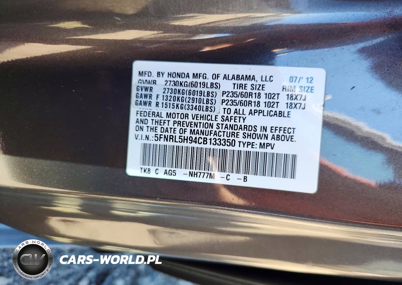 2012 Honda Odyssey Touring VIN:5FNRL5H94CB133350 - 13